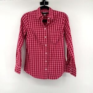 J.Crew Button Down Gingham XS Pink Womens Long Sleeve Plaid Shirt